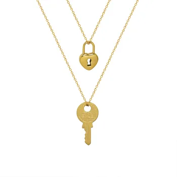 2021 Yeni 316L Paslanmaz Çelik PVD Altın Kaplama Sevimli Küçük Kalp kilit anahtarı Kolye Kolye Kadınlar için Kız moda takı Hediye 0