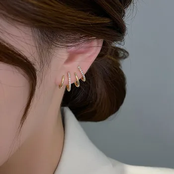 Kore Küpe Pençe Kulak Kancası Klip Küpe Kadınlar için Dört Uçlu Ayar CZ Altın Renk Kulak Küpe moda takı 1
