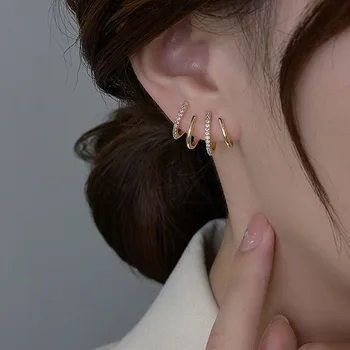 Kore Küpe Pençe Kulak Kancası Klip Küpe Kadınlar için Dört Uçlu Ayar CZ Altın Renk Kulak Küpe moda takı 3