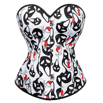 Korse Üst Büstiyer Kadın Kabak Kafatası Baskı Iç Çamaşırı Artı Boyutu Burlesque Kostümleri Cadılar Bayramı Vintage Stil Seksi Kırmızı 7XL XS