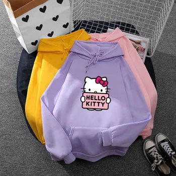 Kawaii Sanrio Hello Kitty Karikatür Anime Y2K Gevşek Kazak 2022 Yeni Birçok Renk Polar Sıcak Tutmak için Öğrenci Çift Kıyafet