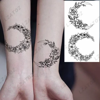 Kına Çiçek Ay Geçici Dövmeler Kadın Yetişkinler İçin Pusula Çapa çiçek askılığı Sahte Dövme Etiket Yıkanabilir Vücut Sanatı Dövmeler