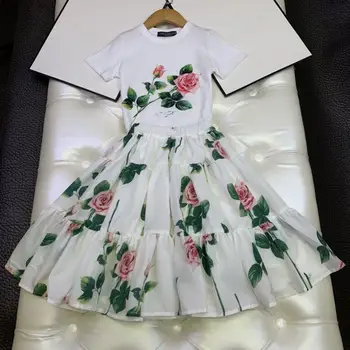 2021 Moda pamuk çocuk kız giyim setleri 2 adet vintage çiçekli yaz elbisesi setleri
