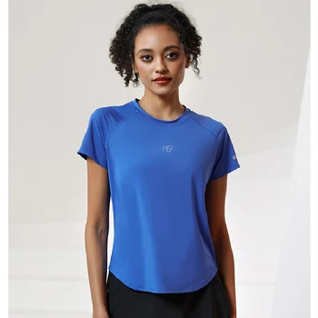 Kadın Spor Üstleri Örgü Dikiş Nefes yoga bluzu Kısa Kollu Koşu Gym Fitness T-Shirt Naylon Spandex Esneklik Tee