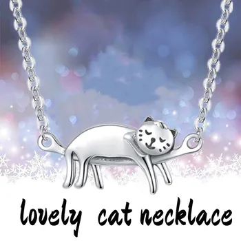 Moda Kedi Kolye Yatay Kolye hayvan figürlü mücevherat Güzel Kız Kedi Kolye Kolye Kadınlar için Doğum Günü yıldönümü hediyesi 0