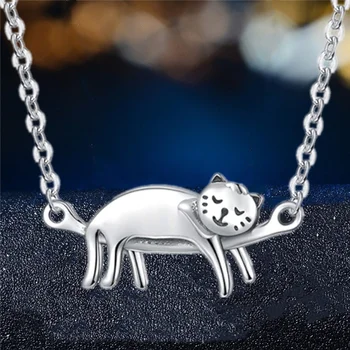 Moda Kedi Kolye Yatay Kolye hayvan figürlü mücevherat Güzel Kız Kedi Kolye Kolye Kadınlar için Doğum Günü yıldönümü hediyesi 3
