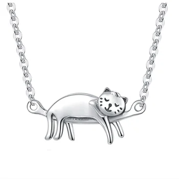 Moda Kedi Kolye Yatay Kolye hayvan figürlü mücevherat Güzel Kız Kedi Kolye Kolye Kadınlar için Doğum Günü yıldönümü hediyesi 4