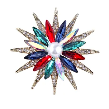 TULX Renkli Kristal Rhinestone Çiçek Broş Pins Moda Eşarp Broş Kadınlar ıçin Elbise Aksesuarları Takı