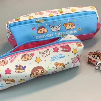 Mum boya Shin-Chans Kalem Çantası Anime Kawaii Büyük Kapasiteli Örgü kırtasiye malzemesi saklama çantası Karikatür Sevimli Tatlı Yaratıcı doğum günü hediyesi