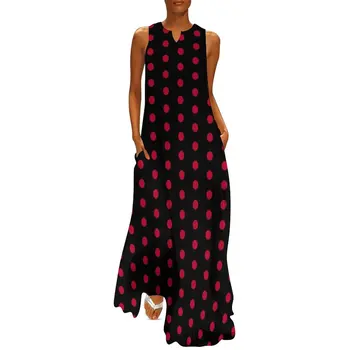 Siyah Kırmızı Polka Dot Elbise Yaz Noktalı 70S Vintage Estetik Boho Plaj Uzun Elbiseler Bayan Kawaii Maxi Elbise doğum günü hediyesi
