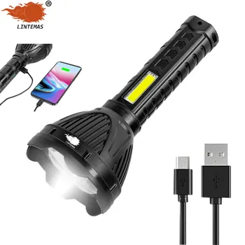 Güç El Feneri P50 USB Şarj Edilebilir COB Süper parlak LED el fenerleri 4 Anahtarı Modu Torch İçin Açık Kamp, Balıkçılık, adventur