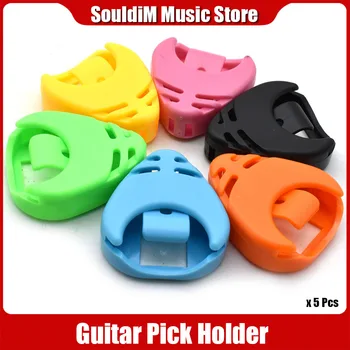 5 ADET Gitar Seçim Tutucu Plastik Mızrap Durumda Arabulucu Kendinden Yapışkanlı Kalp Şekli Rastgele Renk