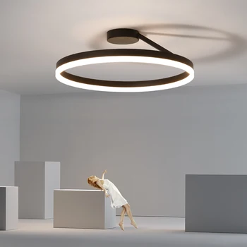 Modern LED Restoran Tavan Lambası İskandinav Tasarımcı Basit Tek Daire Beyaz / Siyah Tavan Lambası Yatak Odası Mutfak Ev Aydınlatma