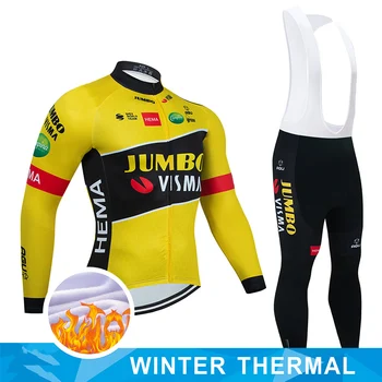 2023 JUMBO VISMA Kış Bisiklet Takımı Forması Seti MTB bisikletçi giysisi Ropa Ciclismo Kış Termal Polar erkek Uzun Bisiklet Giyim
