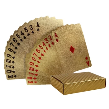 24 k Altın oyun kartı Poker Oyunu Güverte Altın Yaprak Poker Takım Elbise Plastik Sihirli Su Geçirmez Güverte Kart Sihirli Su Hediye Koleksiyonu
