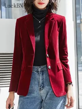 Sonbahar Kış Yeni Takım Elbise Ceket Kadın Moda İnce Kadife Uzun kollu Takım Elbise Ceket Kadın Rahat Blazer Blazer Mujer De Moda 2022