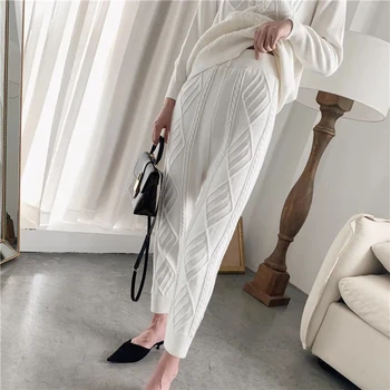 2022 Sonbahar Kış Kalın Yün Örgü Pantolon kadın Gevşek Turp şeklinde Kiriş Ayak Moda Trendi Örme Büküm İpli