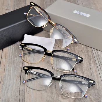 2021 New York Thom Marka Tasarım Gözlük Çerçeve Erkekler Kadınlar için Kare Yarı Çerçevesiz Gözlük Optik Reçete Gözlük TB711