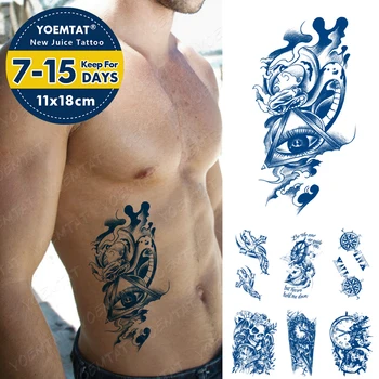Mavi Kalıcı Mürekkep Suyu Su Geçirmez Geçici Dövme Etiket Göz Çapraz Kafatası İzle Flaş Kişilik Vücut Sanatı Sahte Dövme Erkekler Kadınlar