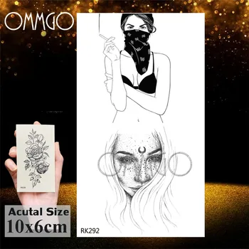OMMGO Punk Gangster Silah Siyah Geçici Dövmeler Sticker Seksi Sahte Dövme Aşk Soyguncu Özel Dövmeler Kadınlar İçin Kız Vücut Sanatı 2