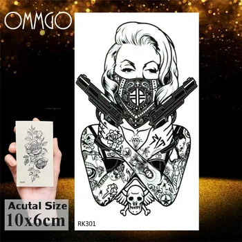 OMMGO Punk Gangster Silah Siyah Geçici Dövmeler Sticker Seksi Sahte Dövme Aşk Soyguncu Özel Dövmeler Kadınlar İçin Kız Vücut Sanatı 4