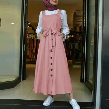 Kadın Sonbahar Tulum Vestidos Moda islami elbise ZANZEA 2022 Casual Katı Tank Marocain Elbise Kadın Düğme Sundress S-