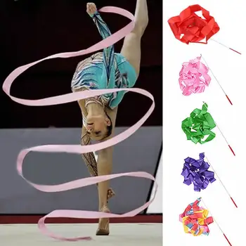4M Şeritler Sopa Renkli Dans Şerit Spor Ritmik Sanat Jimnastik Bale Flama Twirling Çubuk Gökkuşağı Sopa Eğitim