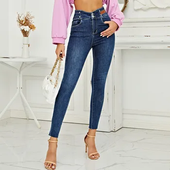 ZHISILAO Moda Skinny Jeans Kadınlar için Retro Streç Yıkanmış Yüksek Bel Elastik Kalem İnce Kot Pantolon 2021