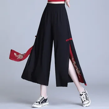Harajuku Vintage Şifon Çin Tarzı günlük pantolon Siyah Gevşek Kadın Kung Fu Pantolon 2022 Yaz Yeni Pantalones Chinos De Mujer