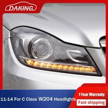 Araba LED Far Benz C Sınıfı İçin W204 2011-2014 C180 C200 C260 DRL Dönüş Sinyali ön ışıkları lambaları + Bi-Xenon projektör Lens 1