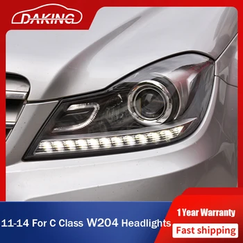 Araba LED Far Benz C Sınıfı İçin W204 2011-2014 C180 C200 C260 DRL Dönüş Sinyali ön ışıkları lambaları + Bi-Xenon projektör Lens 2