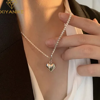 XIYANIKE Gümüş Renk Yeni Moda Aşk Kalp Kolye Düzensiz Zirkon Zincir Kadınlar Kızlar İçin Parlak Güzel doğum günü hediyesi