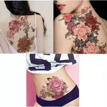 Şakayık Çiçek Su Geçirmez Geçici Dövme Çıkartmalar Kadınlar Seksi Kelebek Sanat Sahte Dövme Büyük Resim Arka kapak Skar Kol Sticker