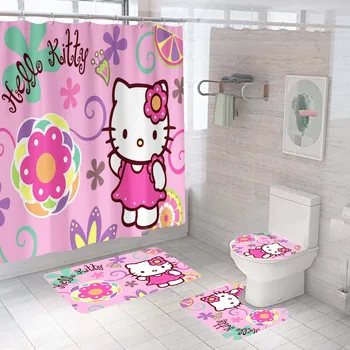 Kawaii Sanrioed Hello Kitty Kuromi Benim Melodi Anime Karikatür Duş Perdeleri Banyo Su Geçirmez Perde Kanca İle Kız Hediyeler