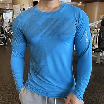 Yüksek Kalite Koşu Spor Gömlek Erkekler Sıkıştırma Uzun Kollu Üst Giyim Ekip Boyun Swearshirt Erkek Döküntü Guard Esneklik
