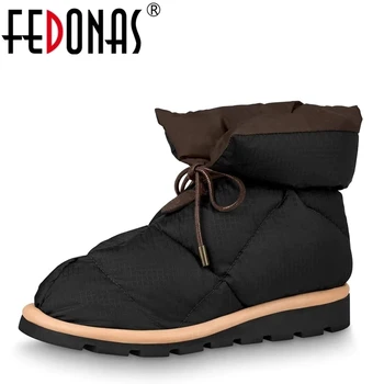 FEDONAS Marka Yeni 2022 Ins Moda Kadın yarım çizmeler kış sıcak Kadın Kar Botları Platformları Rahat kısa ayakkabı Kadın Botları