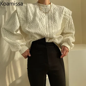 Koamissa Bahar Pullovers Uzun Kollu O Boyun Şık Kroean Hoodies Rahat 2022 Outwear Kazak Gevşek Kadın Ropa Katı Mujer