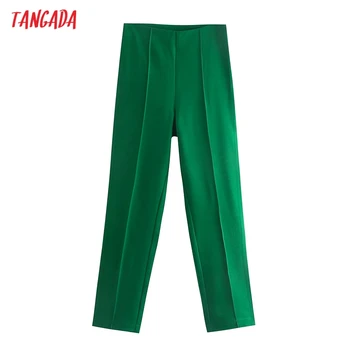 Tangada Moda Kadınlar Yeşil Yüksek Bel Takım Elbise Pantolon Pantolon Cepler Düğmeler Ofis Bayan Pantolon Pantalon QD59