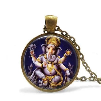 Vintage Hindistan Din Kolye Tanrı Brahma Lord Shiva Vishnu Takı Cam Cabochon Kolye Zincir Kolye Din Takı 2