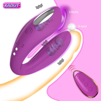 Kablosuz Vibratör Külot Çift U Şekli Giyilebilir Yapay Penis G Noktası Klitoris Stimülatörü Kadın Titreşimli Seks Oyuncakları Yetişkinler için 18