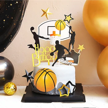 1 Takım / grup Basketbol Tema Parti Mutlu Doğum Günü Afiş Kek Topper Çocuklar Çocuk Doğum Günü Partisi Basketbol Kek Süslemeleri Malzemeleri