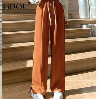 İlkbahar Sonbahar Yeni Moda Mizaç Kore Geniş bacak Pantolon Kadın Dökümlü Düz Renk Gevşek Rahat Bayan Pantolon Şık Kadın Giysileri