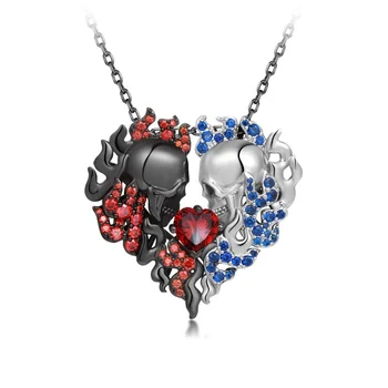 Avrupa ve Amerikan kalp şeklinde Kafatası Kolye benzersiz boyalı paslanmaz çelik kırmızı ve Mavi Kolye hatıra hediye 1