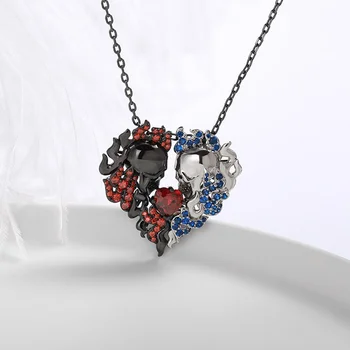 Avrupa ve Amerikan kalp şeklinde Kafatası Kolye benzersiz boyalı paslanmaz çelik kırmızı ve Mavi Kolye hatıra hediye 5