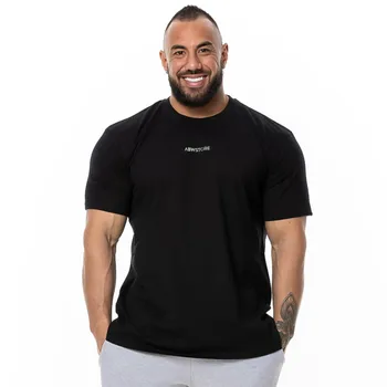 Siyah Koşu spor tişört Erkekler Gym Fitness Kısa Kollu Pamuk Tees Tops Yaz Erkek Vücut Geliştirme Eğitimi egzersiz kıyafeti