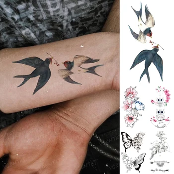 Su Transferi Geçici Dövme Etiket Kırlangıç Kuş 3D Gerçekçi Sevimli Hayvan Dövme Kadın Erkek Çocuk Çocuk Kol Vücut Sanatı Sahte Dövme