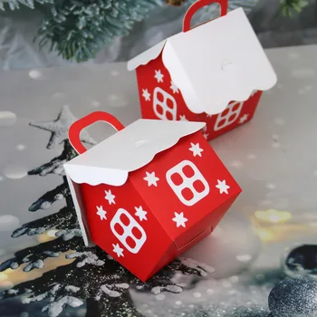 5 Adet Noel Ev Şekli Hediye Kutusu Kraft Kağıt kurabiye ambalaj poşeti Yeni Yıl Partisi Dekorasyon Malzemeleri Navidad 2022
