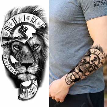 1 adet aslan erkekler su geçirmez geçici dövmeler sahte çıkartmalar kol el serin sanat siyah Transfer saati