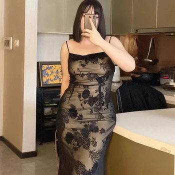 Lucyever Siyah Seksi Dantel Backless yaz elbisesi Kadınlar 2022 Yeni Spagetti Kayışı Midi Elbise Kadın Zarif Parti Abiye