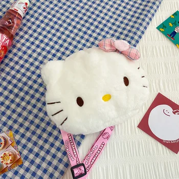 Kawaii Sanrio Kedi Peluş omuzdan askili çanta Kadın Pembe Kedi Sevimli Anime askılı çanta Öğrenci Bebek Çantası çizgi film bebeği Peluş Kız Hediye Oyuncak 1